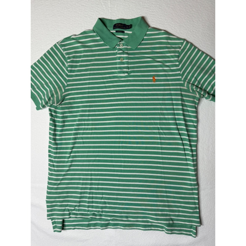 Polo‎ Ralph Lauren Men Custom Fit Striped Polo Shirt Green White Size XL